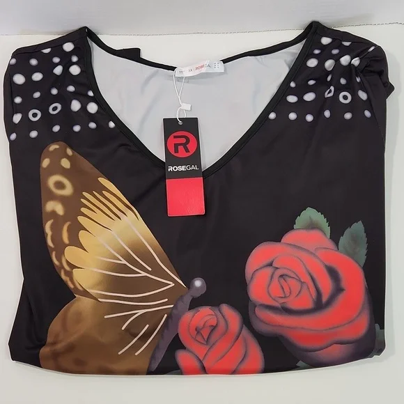 NEW Plus Size & Curve Butterfly Rose Print Above-the-knee ROSEGAL Dress (3X) - Picture 6 of 12